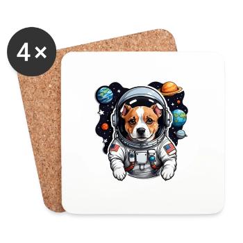 Weltraumhund mit Planeten - Untersetzer (4er-Set) - Weiß - Vorne