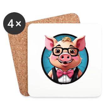 Bande dessinée cochon drôle - Dessous de verre (lot de 4) - blanc - Devant