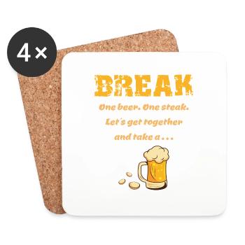 Ein Bier, ein Steak - One Beer, One Steak Spruch - Untersetzer (4er-Set) - Weiß - Vorne
