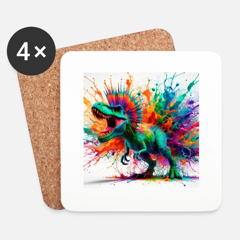 Dinosaurier im Aquarell - Untersetzer (4er-Set) - Weiß