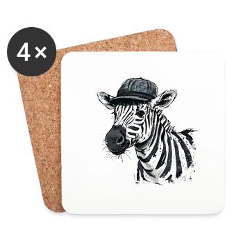 Cute Zebra with Hat - Coasters (set of 4) - white - Front