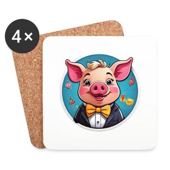 Bande dessinée cochon drôle - Dessous de verre (lot de 4) - blanc - Devant