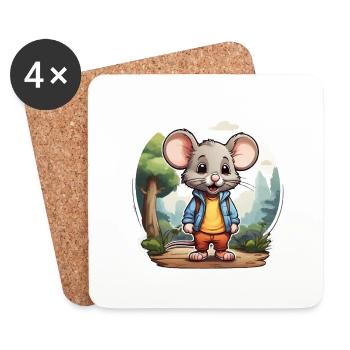 Mouse Cute Kids Drawing Comic - Coasters (set of 4) - white - Front