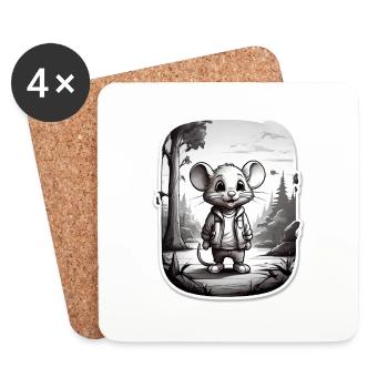 Mouse Cute Kids Drawing Comic - Coasters (set of 4) - white - Front