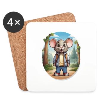 Mouse Cute Kids Drawing Comic - Coasters (set of 4) - white - Front