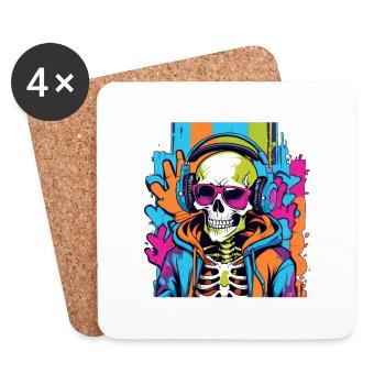 DJ Totenkopf Skull - Untersetzer (4er-Set) - Weiß - Vorne