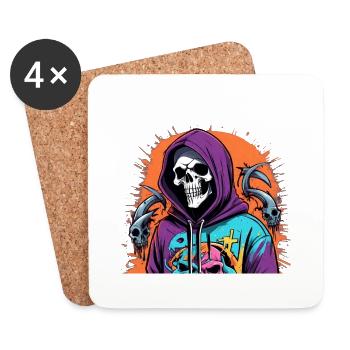 Cool Skelet Totenkopf - Untersetzer (4er-Set) - Weiß - Vorne