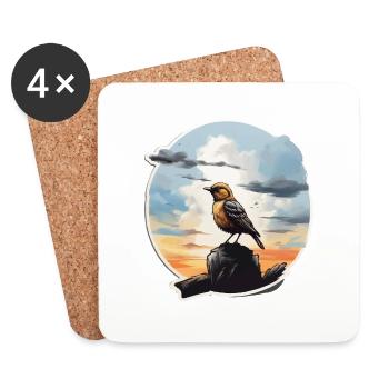 Landschaft Gemälde mit Vogel - Untersetzer (4er-Set) - Weiß - Vorne