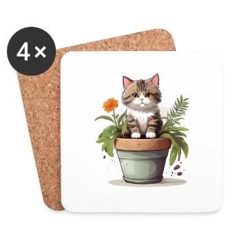 Fleur de chat mignonne - Dessous de verre (lot de 4) - blanc - Devant