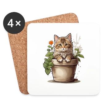 Fleur de chat mignonne - Dessous de verre (lot de 4) - blanc - Devant