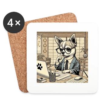 Japan Ukijo e Stil Schreibtisch Chihuahua - Untersetzer (4er-Set) - Weiß - Vorne