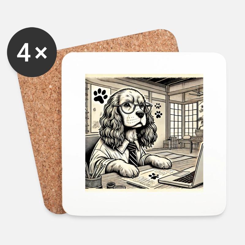 Japan Ukijo e Stil Schreibtisch Cocker Spaniel - Untersetzer (4er-Set) - Weiß