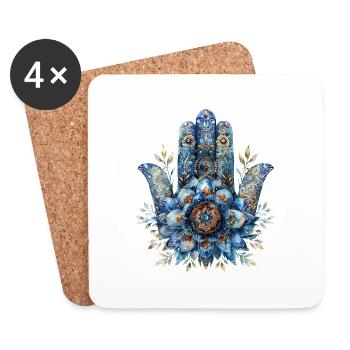 Mantra, blau, Aquarell, Buddha, Yoga, Fatimas Hand - Untersetzer (4er-Set) - Weiß - Vorne