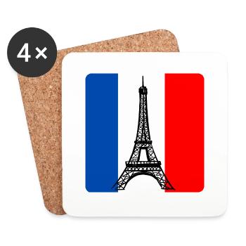 Tour Eiffel Paris France drapeau français - Dessous de verre (lot de 4) - blanc - Devant