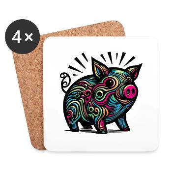 Buntes Schwein - Untersetzer (4er-Set) - Weiß - Vorne