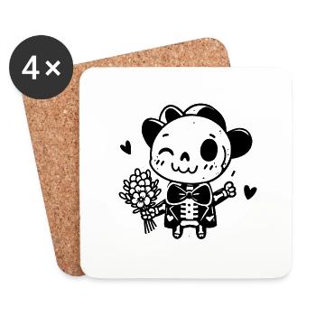 squelette avec fleurs - Dessous de verre (lot de 4) - blanc - Devant