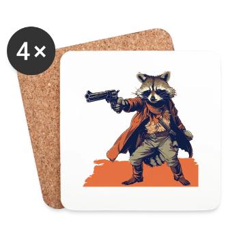 raccoon gunslinger - Coasters (set of 4) - white - Front