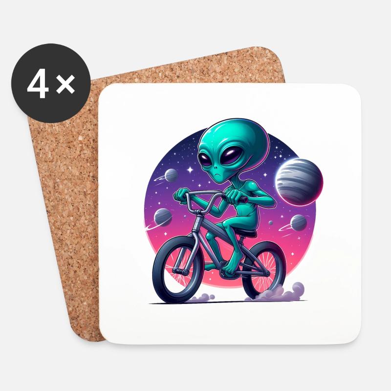 Alien auf dem Fahrrad - Untersetzer (4er-Set) - Weiß