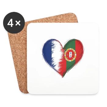 France Portugal Flag Coeur - Dessous de verre (lot de 4) - blanc - Devant