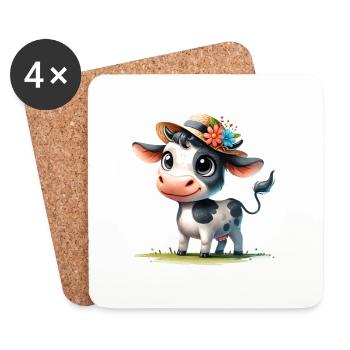 Calf with straw hat - Coasters (set of 4) - white - Front