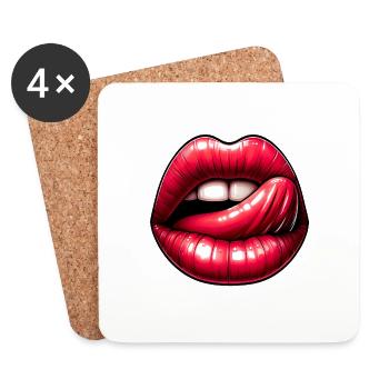 Lips-Tongues - Expressive Language - Coasters (set of 4) - white - Front