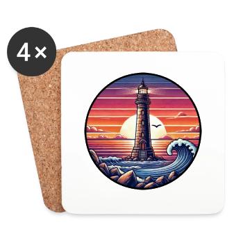 Leuchtturm Sonnenuntergang Ozean Meer Romantik - Untersetzer (4er-Set) - Weiß - Vorne