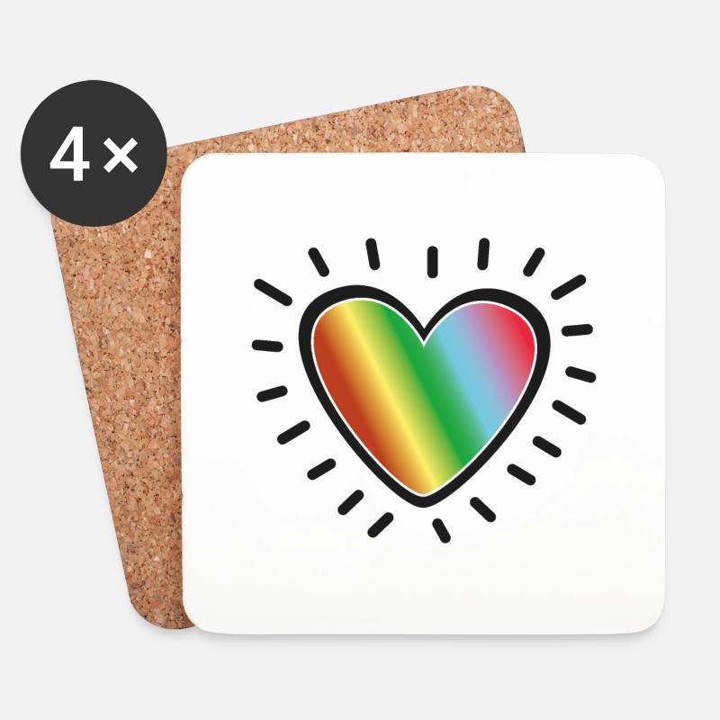 Strahlendes Herz in den Farben des Regenbogens - Untersetzer (4er-Set) - Weiß