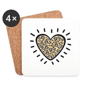 Shiny heart logo in animal print in cream - Coasters (set of 4) - white - Front