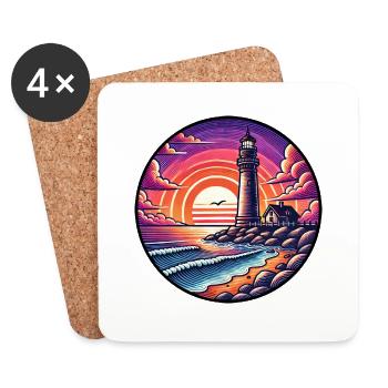 Lighthouse Sunset Ocean Sea - Coasters (set of 4) - white - Front