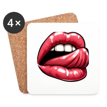 Tongue - sexy pink lips - Coasters (set of 4) - white - Front