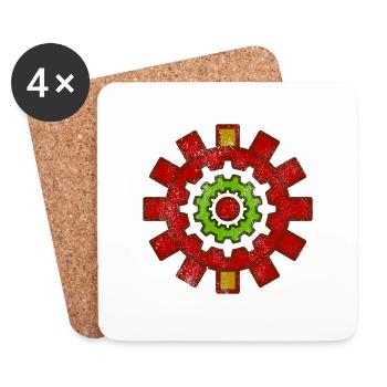 Steampunk Gears in red and green - Coasters (set of 4) - white - Front