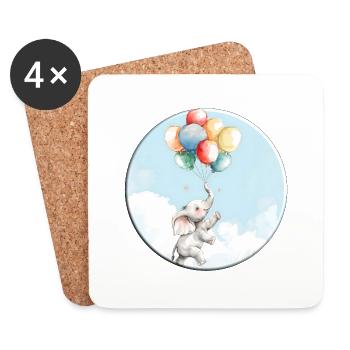 Elephant with Colorful Balloons as a Lucky Charm - Coasters (set of 4) - white - Front