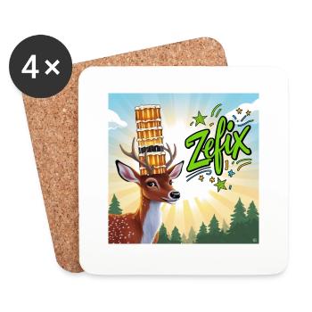 ZEFIX - Hirsch mit Bier, Kumpel wir feiern - Untersetzer (4er-Set) - Weiß - Vorne