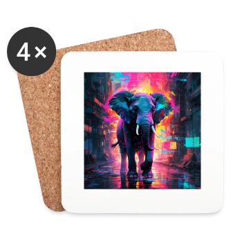 Neon Elefant - Untersetzer (4er-Set) - Weiß - Vorne