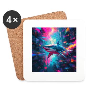 Neon Great White Shark - Coasters (set of 4) - white - Front