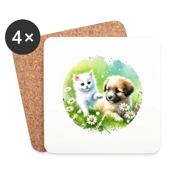 Dog and cat in harmony - Coasters (set of 4) - white - Front