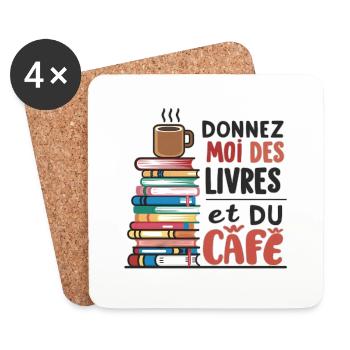 livres et café - culture et boisson - Dessous de verre (lot de 4) - blanc - Devant