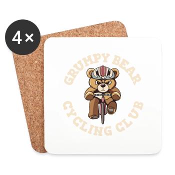 Bad-tempered teddy bear on a racing bike - Coasters (set of 4) - white - Front