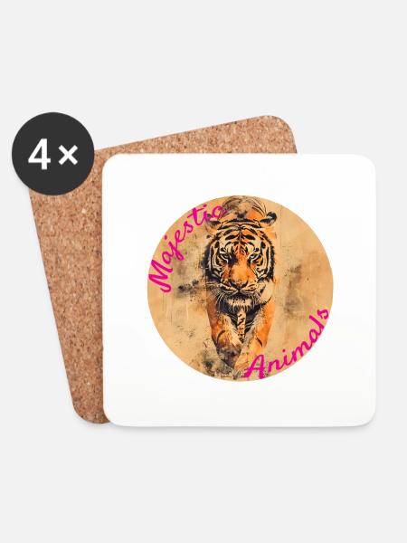 Majestic Animals: Pirschender Tiger - Untersetzer (4er-Set) - Weiß