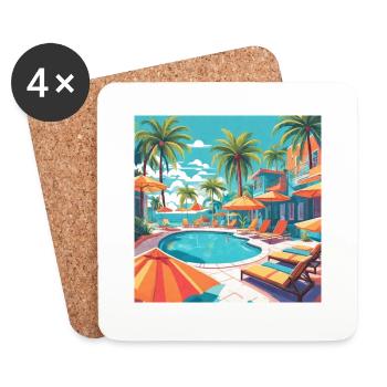 Pool Sommer Urlaub Palmen - Untersetzer (4er-Set) - Weiß - Vorne