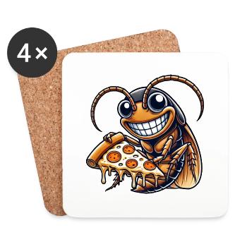 cockroach pizza pizza lover fast food cool - Coasters (set of 4) - white - Front