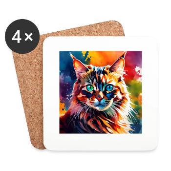 Katze farbig 1 - Untersetzer (4er-Set) - Weiß - Vorne