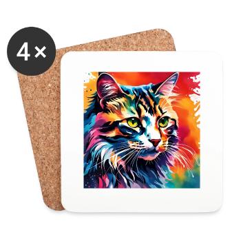 Bunte Katze - Untersetzer (4er-Set) - Weiß - Vorne