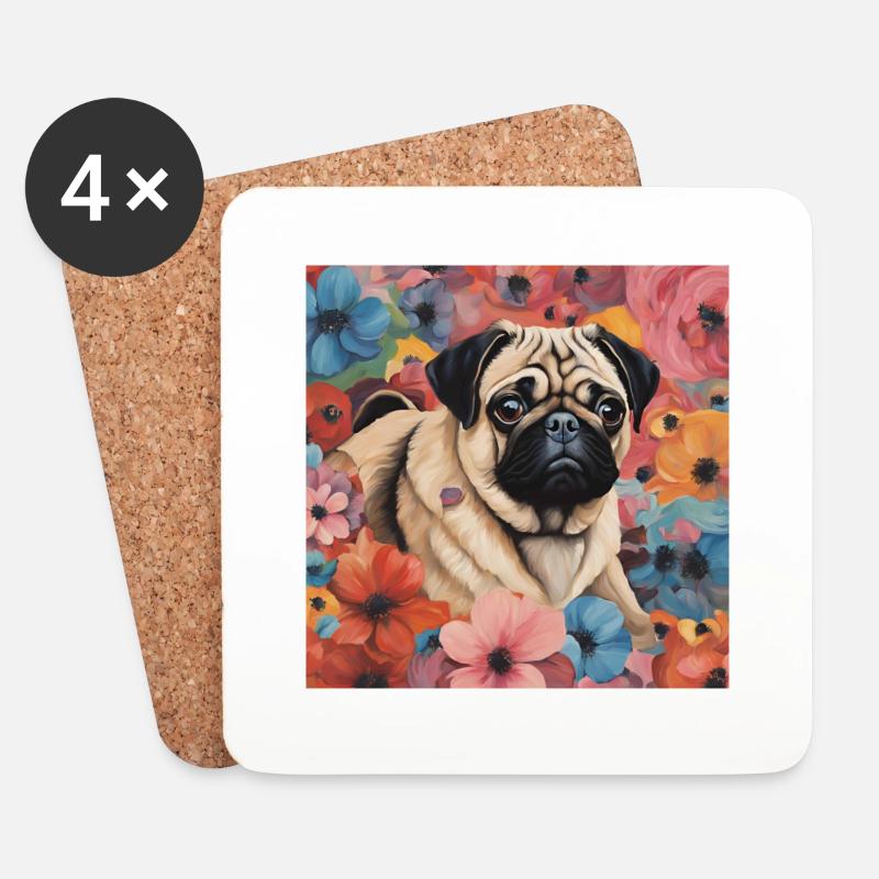 Mops Design - Untersetzer (4er-Set) - Weiß