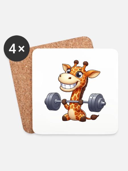 Giraffe Hantel Gewichtheber Cartoon Fitness - Untersetzer (4er-Set) - Weiß