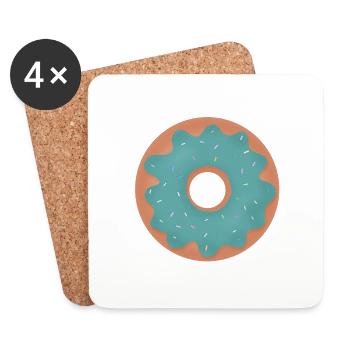 Beignet avec glaçage turquoise - Dessous de verre (lot de 4) - blanc - Devant