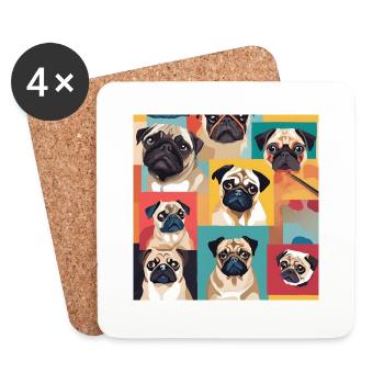 Mops Collage - Untersetzer (4er-Set) - Weiß - Vorne