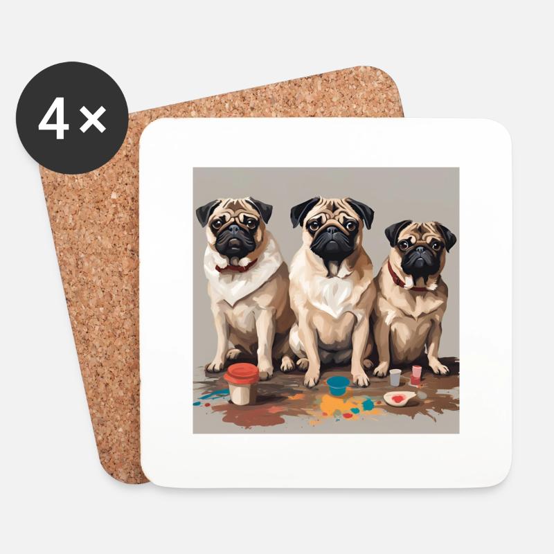 Mops Kunst Pug Art - Untersetzer (4er-Set) - Weiß