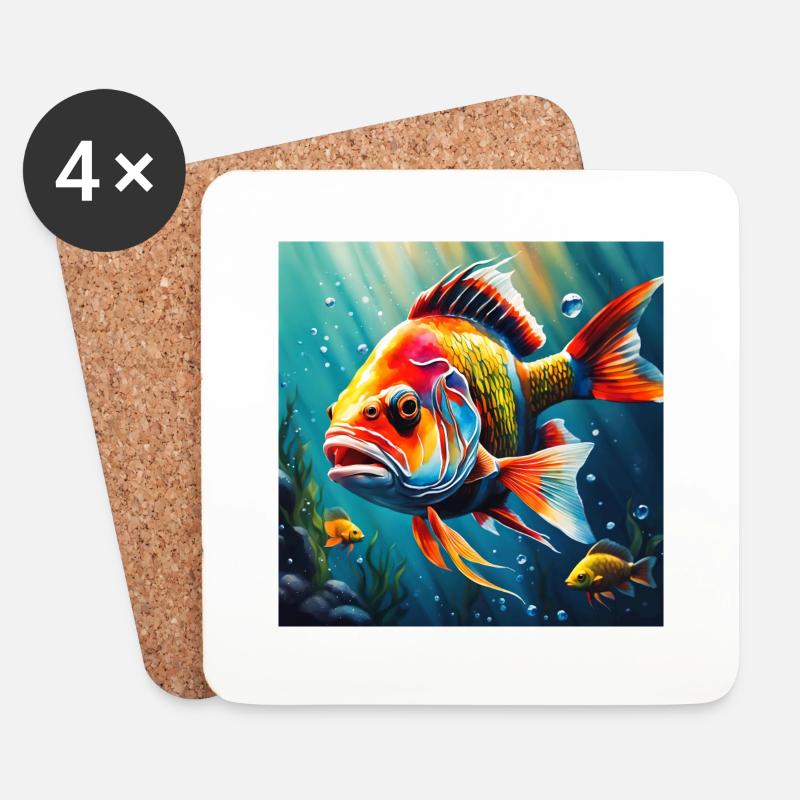 Poisson coloré - Dessous de verre (lot de 4) - blanc