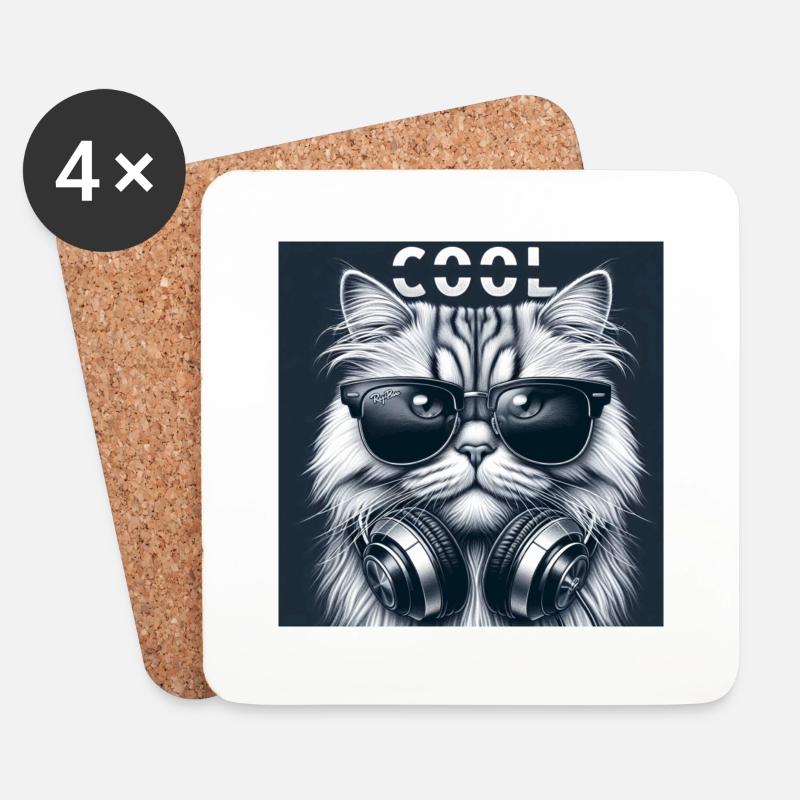 Cool Cat Vibes © 001 - Untersetzer (4er-Set) - Weiß